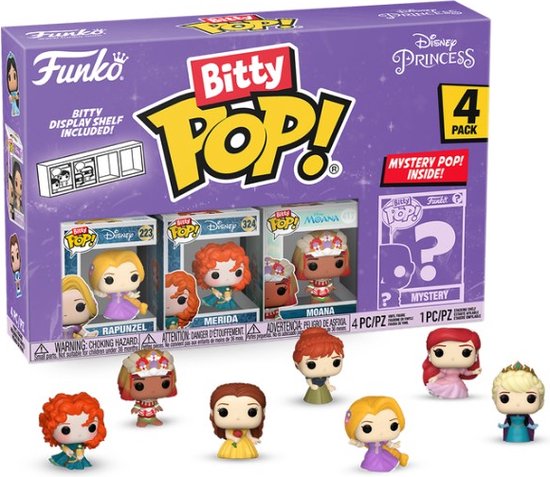 Funko Bitty Pop: Disney Princess 4-Pack Series 4 - Rapunzzel 223 - Merida 324 - Moana 417 + Mystery