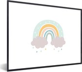 Poster in lijst voor kinderen - Kids wanddecoratie - Schilderij kinderen - Regenboog - Wolken - Regen - Kinderen - Pastel - 40x30 cm