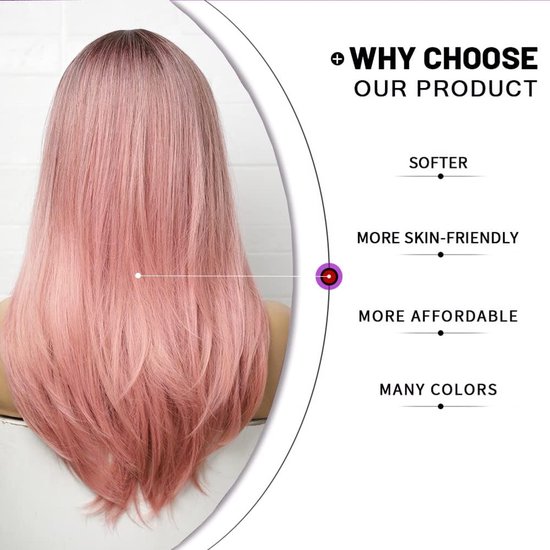 Perruques longues droites Ombre rose pour femmes perruque de Cheveux rose  clair en... | bol