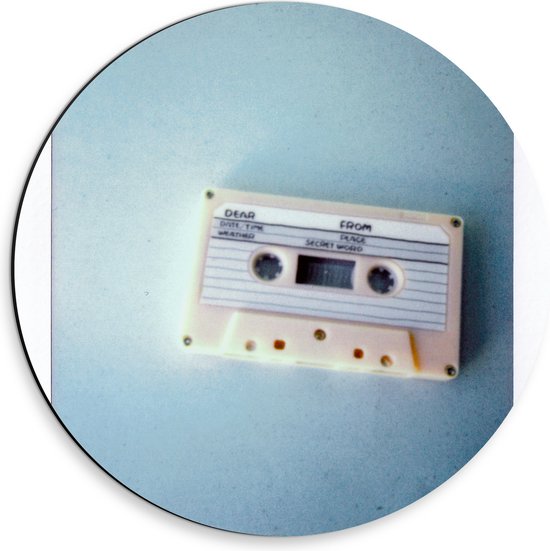 Dibond Muurcirkel - Foto met Wit kader van Wit Cassettebandje - 30x30 cm Foto op Aluminium Muurcirkel (met ophangsysteem)
