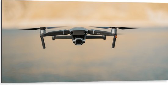 Dibond - Drone Vliegend boven het Meer - 100x50 cm Foto op Aluminium (Wanddecoratie van metaal)