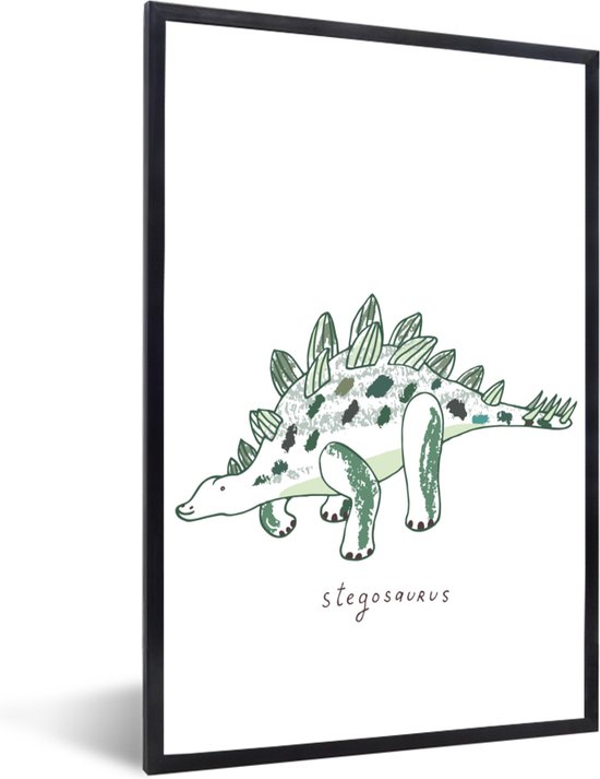 Fotolijst inclusief poster - Posterlijst groene dinosaurus - Photo frame kinderen - Fotokader Stegosaurus voor jongens en meisjes - Jongenskamer - 20x30 cm - Wissellijst - Kaders en lijsten - Kinderkamer decoratie - Jeugdkamer