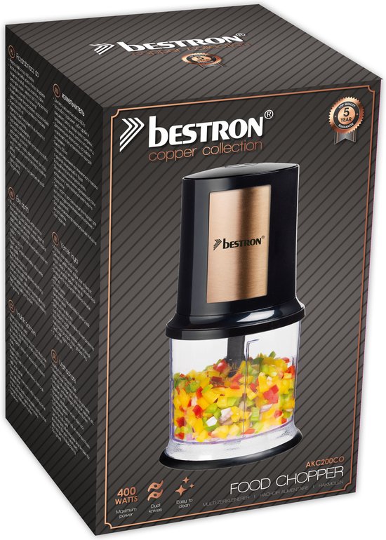 Bestron Hakmolen - AKC200CO - 500ml inhoud - 2 RVS messen - Pulsfunctie - Koper - 5 jaar garantie van Bestron — afbeelding 5