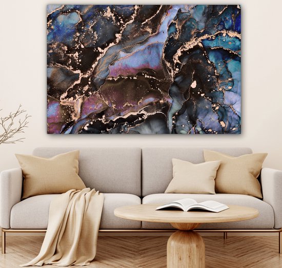 Toile Peinture Marbre - Goud - Rosé - 140x90 cm - Décoration murale