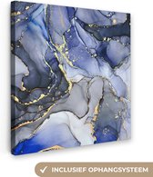 Canvas Schilderij Marmer - Goud - Abstract - Blauw - 90x90 cm - Wanddecoratie