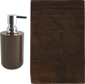 MSV badkamer droogloop mat - Napoli - 45 x 70 cm - met bijpassend zeeppompje - bruin