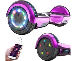 Ampes Hoverboard - Bluetooth Speaker - 24V 4.0 Ah Accu - Oxboard - 12 km/h - UL2272 Gecertificeerd - LED Verlichting - Anti lek banden - Belastbaar tot 120KG - 6.5 Inch - Inclusief Draagtas - 700W Wielen - Chroom Roze
