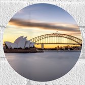 Muursticker Cirkel - Zonsondergang achter de Brug in Sydney, Australië - 20x20 cm Foto op Muursticker