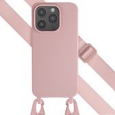 Selencia Hoesje Met Koord Geschikt voor iPhone 15 Pro - Selencia Siliconen hoesje met afneembaar koord - roze