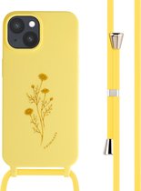 iPhone 15 Hoesje Met Koord - iMoshion Siliconen design hoesje met koord - Geel / Flower Yellow
