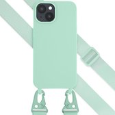 Selencia Hoesje Geschikt voor iPhone 15 Hoesje Met Koord - Selencia Siliconen hoesje met afneembaar koord - Turquoise
