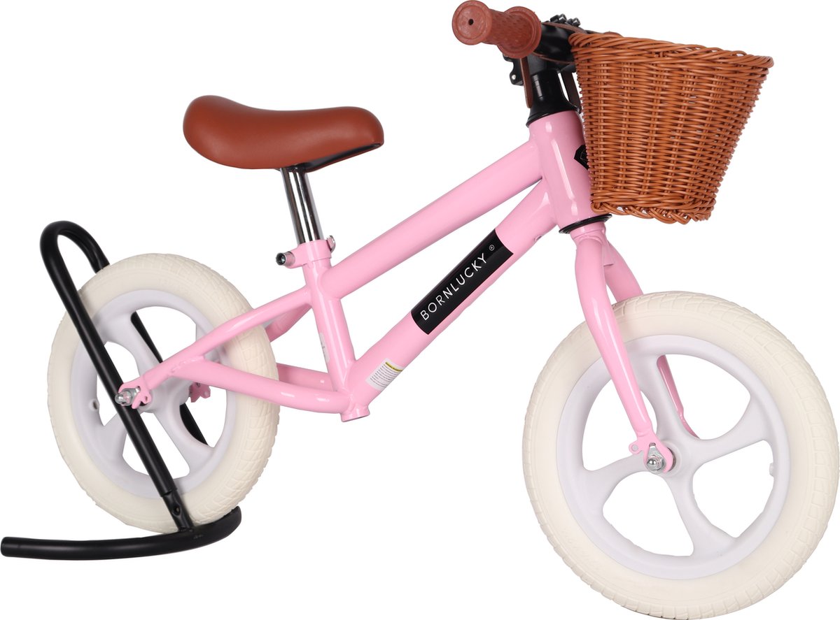 Born Lucky® Loopfiets Met Fietsmand– Vanaf 2 jaar – 12 inch massieve banden - Verstelbaar Zadel & Stuur – Roze — afbeelding 2