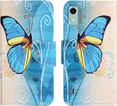 Coverup Book Case - Geschikt voor Nokia C12 Hoesje - Blauwe Vlinder