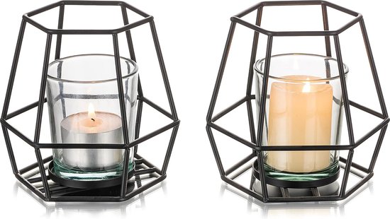 Set van 2x stuks theelichthouders/waxinelichthouders glas cognac en mistgroen 11 x 13 cm bestellen