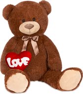 BRUBAKER - XXL Teddybeer 100 cm met een Hartje - Love - Zacht Speelgoed Knuffel - Bruin - Moederdag cadeautje