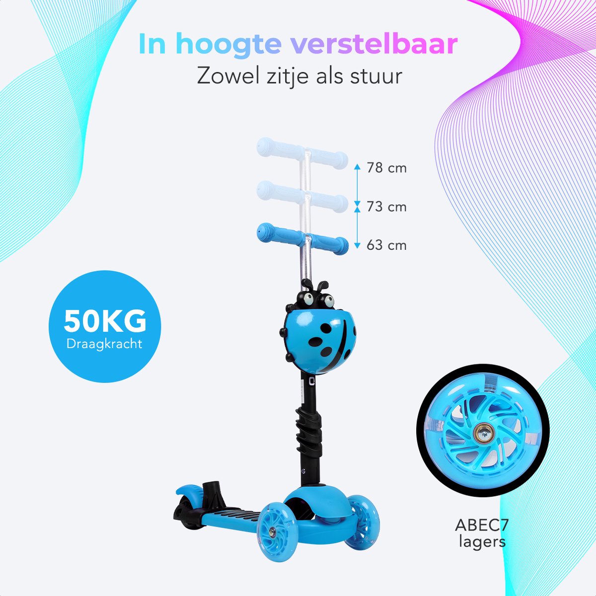 LifeGoods MultiRider - Kinderstep met Duwstang - 3 tot 8 Jaar - Hoogte Verstelbaar - Jongens/Meisjes - Lichtgevende LED Wielen - Blauw — afbeelding 8