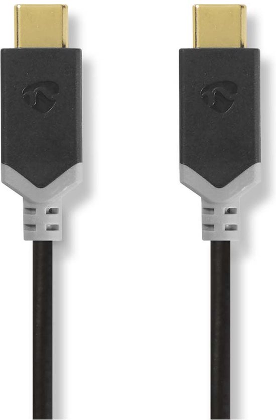 Nedis USB-Kabel - USB 3.2 Gen 1 - USB-C Male - USB-C Male - 60 W - 4K@60Hz - 5 Gbps - Verguld - 2.00 m - Rond - PVC - Zwart - Doos