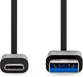 Nedis USB-Kabel - USB 3.2 Gen 1 - USB-A Male - USB-C Male - 15 W - 5 Gbps - Vernikkeld - 1.00 m - Rond - PVC - Zwart - Label