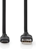 Nedis USB-Kabel - USB 2.0 - USB-A Male - USB-C Male - 15 W - 480 Mbps - Vernikkeld - 1.50 m - Rond - Silicone - Zwart - Doos