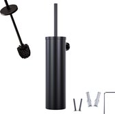 Selotus - Toiletborstel met houder - RVS Toiletborstelhouder - Zwart - Wc borstel met houder – RVS & siliconen – monteren aan muur - Zwart