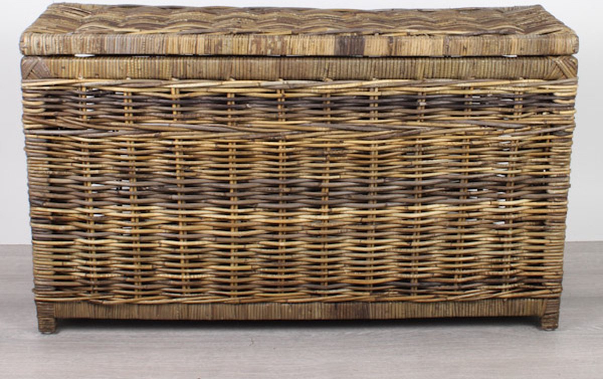 Migo Styling - Opbergmand - Met deksel - Naturel - Brown - 95x30xH55 - Riet - Rotan - Rechthoek