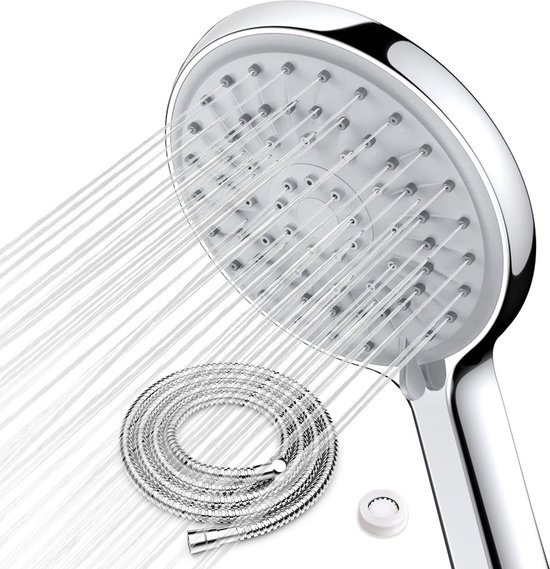 Pommeau de douche à économie d'eau avec tuyau de 2 m et limiteur de débit  de 9,5 l/min