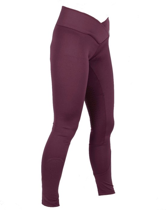 Collant d'équitation bordeaux avec ceinture en V et imprimé nid d'abeille aux genoux.