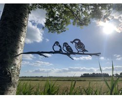 Metalen vogels tuin decoratie - De Mussen - Decoratie vogels