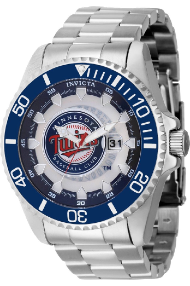 Invicta MLB - Minnesota Twins 43470 Heren Horloge - Waterdicht - Analoog - Quartz Uurwerk - Roestvrij Staal met zilveren Wijz