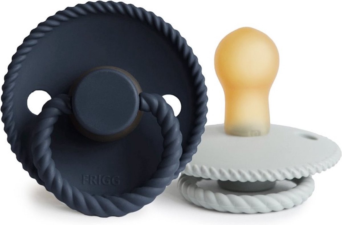 Goedkoopste Frigg Fopspeen Rope Silver Gray/Dark Navy T1 0-6mnd (2 stuks