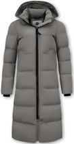 Lange Getailleerde Puffer Jas Dames - 8606 - Grijs