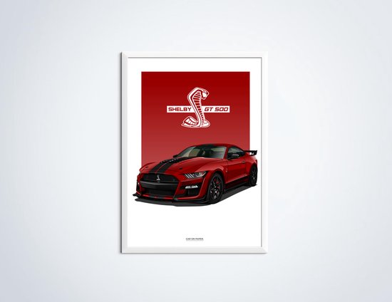 Ford Mustang GT500 Rouge sur Poster - 50 x 70cm - Poster Voiture Pépinière / Chambre / Bureau