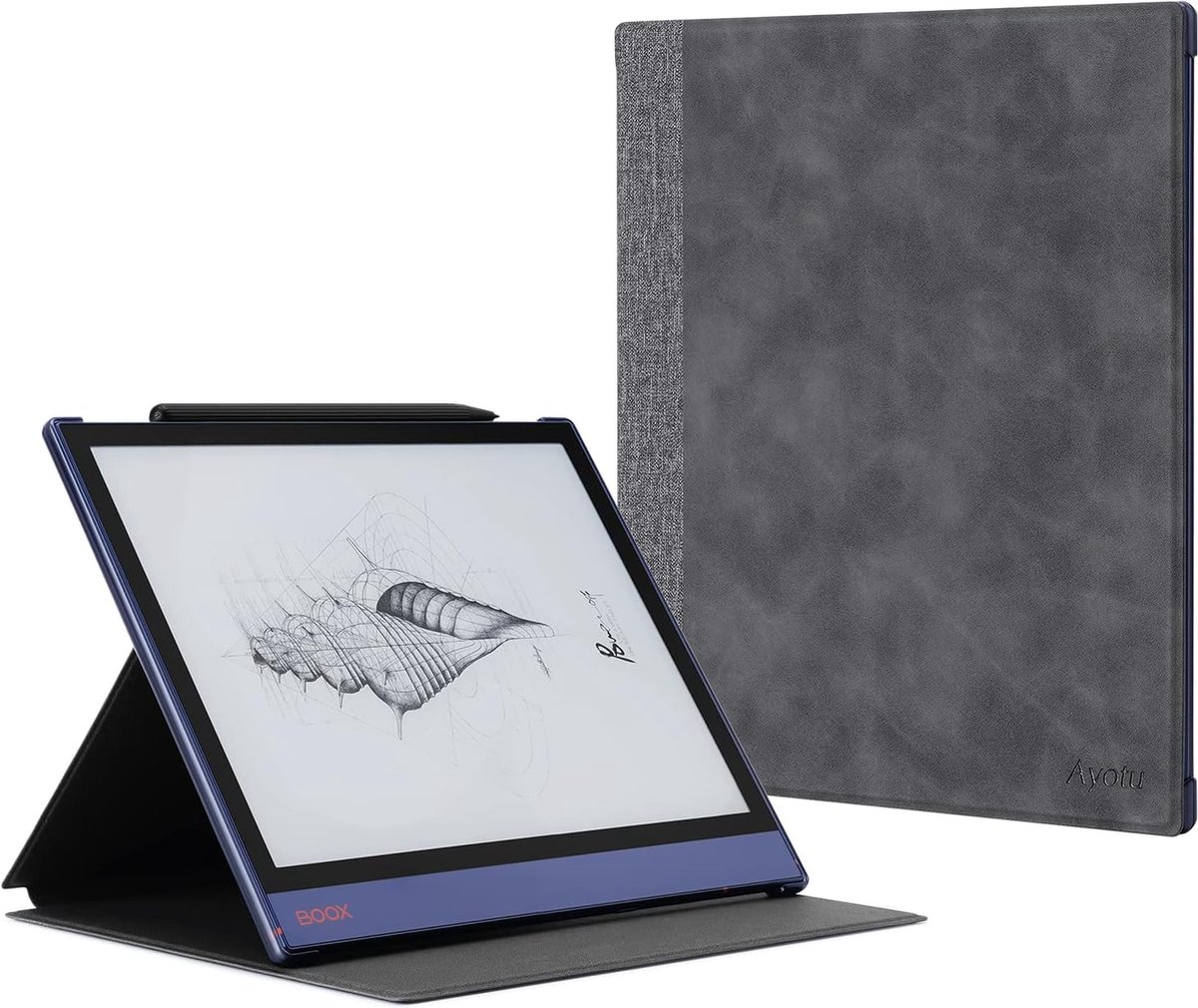 Opvouwbare hoes voor Onyx BOOX Note Air 10.3'' papieren tablet, premium PU lederen folio hoes met opvouwbare standaard, auto slaap/wakker onyx BOOX tablethoes, grijs