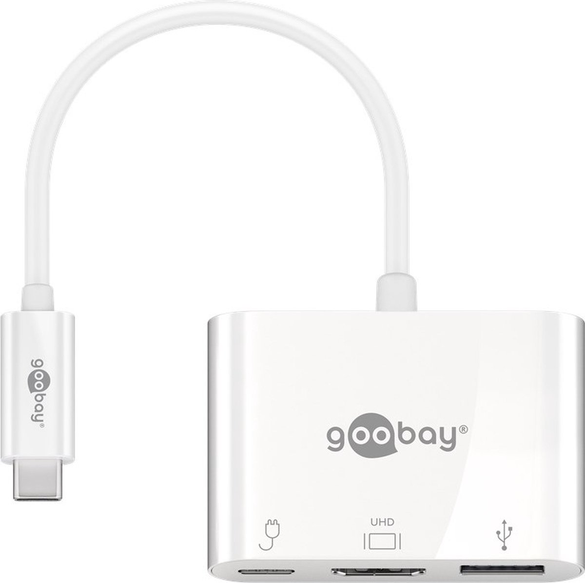Goobay USB-C naar HDMI 4K 30Hz, USB-A en USB-C PD 60W adapter / wit - 0,15 meter