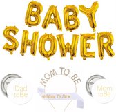 Babyshower set 5-delig met folie ballonen slinger, buttons, sjerp en diadeem - babyshower - genderreveal - sjerp - diadeem - ballon - goud