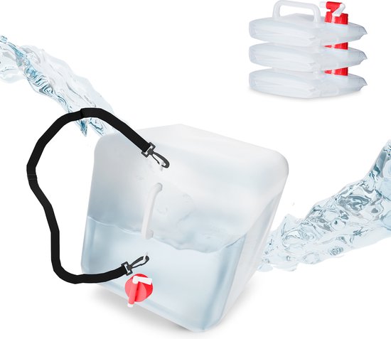 opvouwbare jerrycans - set van 4 - 20 liter - met kraan - draagriem - BPA-vrij - transparant-rood