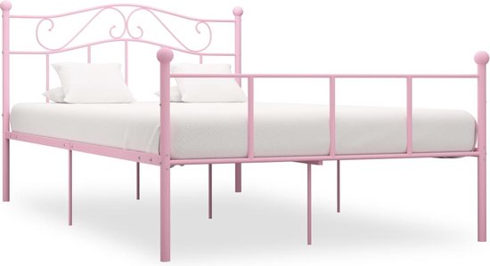 The Living Store Metalen Bedframe - Elegant en klassiek - 208 x 127.5 x 95 cm - Roze - Geschikt voor 120 x 200 cm matras