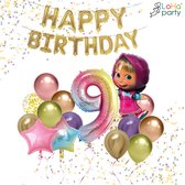 LoHa party® Masha en de beer Thema Folie ballonnen set-XXL folie ballon cijfer 9-ster folie ballon-roze-kleurijke-regenboog-Helium ballonnen-Slinger-Verjaardag versiering-feestpakket-Verjaardag decotatie-Regenboog ballonnen-40inch