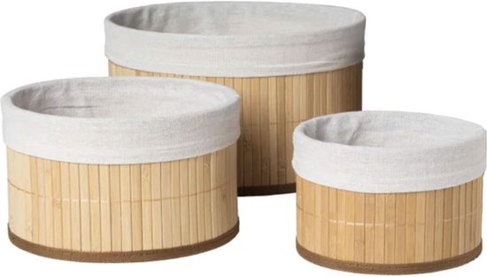 Foto: Bamboe manden rond 3 stuks multifunctionele mand opbergmanden 30x18cm 25x17cm 23x15cm opberg box doos mand vakken opbergsysteem