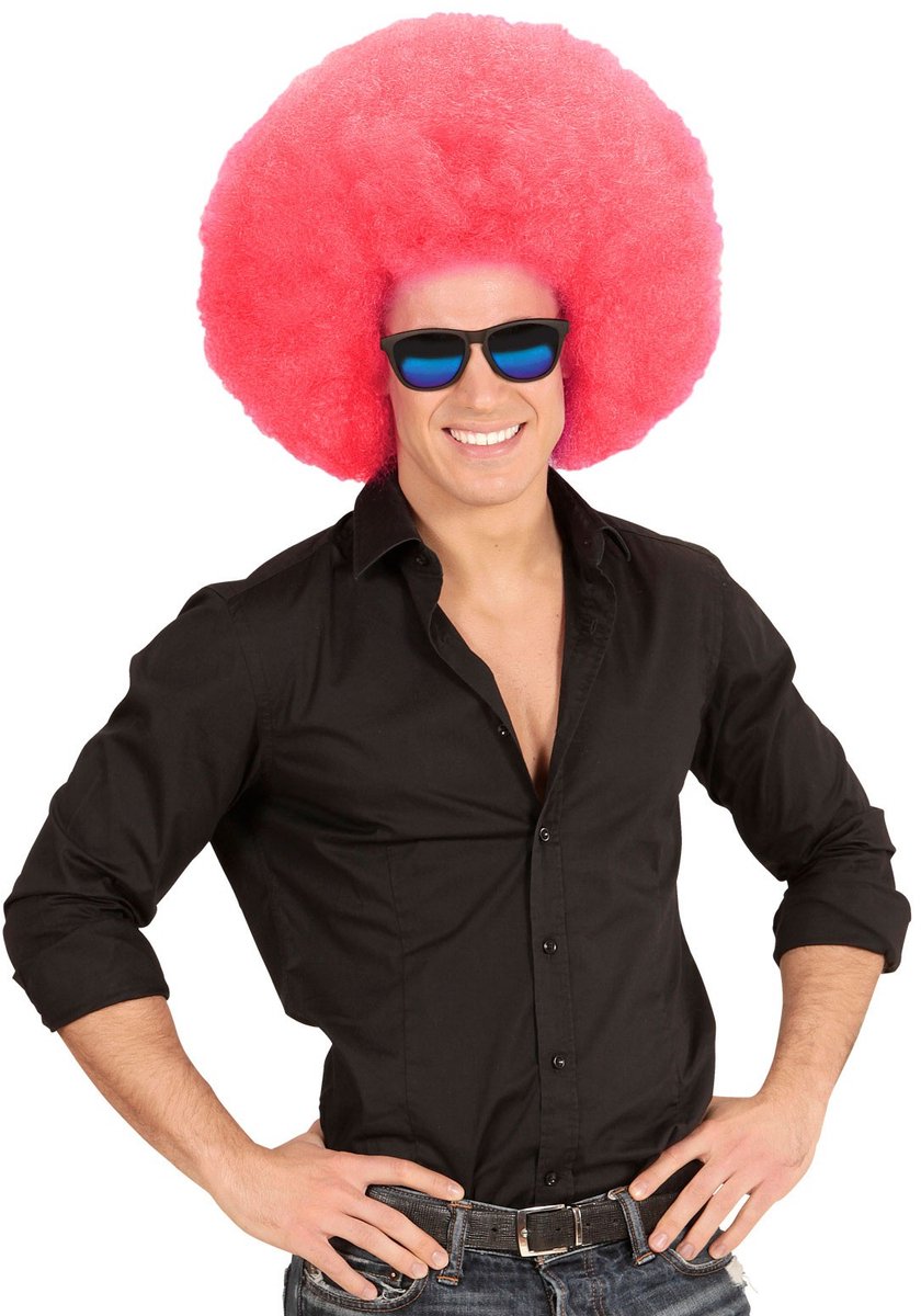 Roze oversized Afro pruik