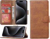 Hoesje Geschikt voor iPhone 15 Pro – portemonnee bookcase met pasjeshouder – Bruin