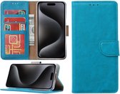 Hoesje Geschikt voor iPhone 15 Pro – portemonnee bookcase met pasjeshouder – Blauw