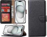 Hoesje Geschikt voor iPhone 15 hoesje – portemonnee bookcase met pasjeshouder – Zwart