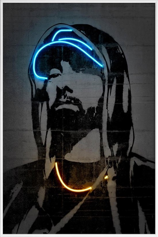 JUNIQE - Poster i kunststof lijst Eminem /Blauw & Grijs