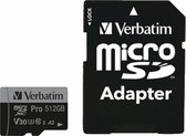 Carte microSDXC Verbatim Pro 512 GB UHS-Class 3 compatibilité vidéo 4K, Standard de puissance A2, avec adaptateur SD, r