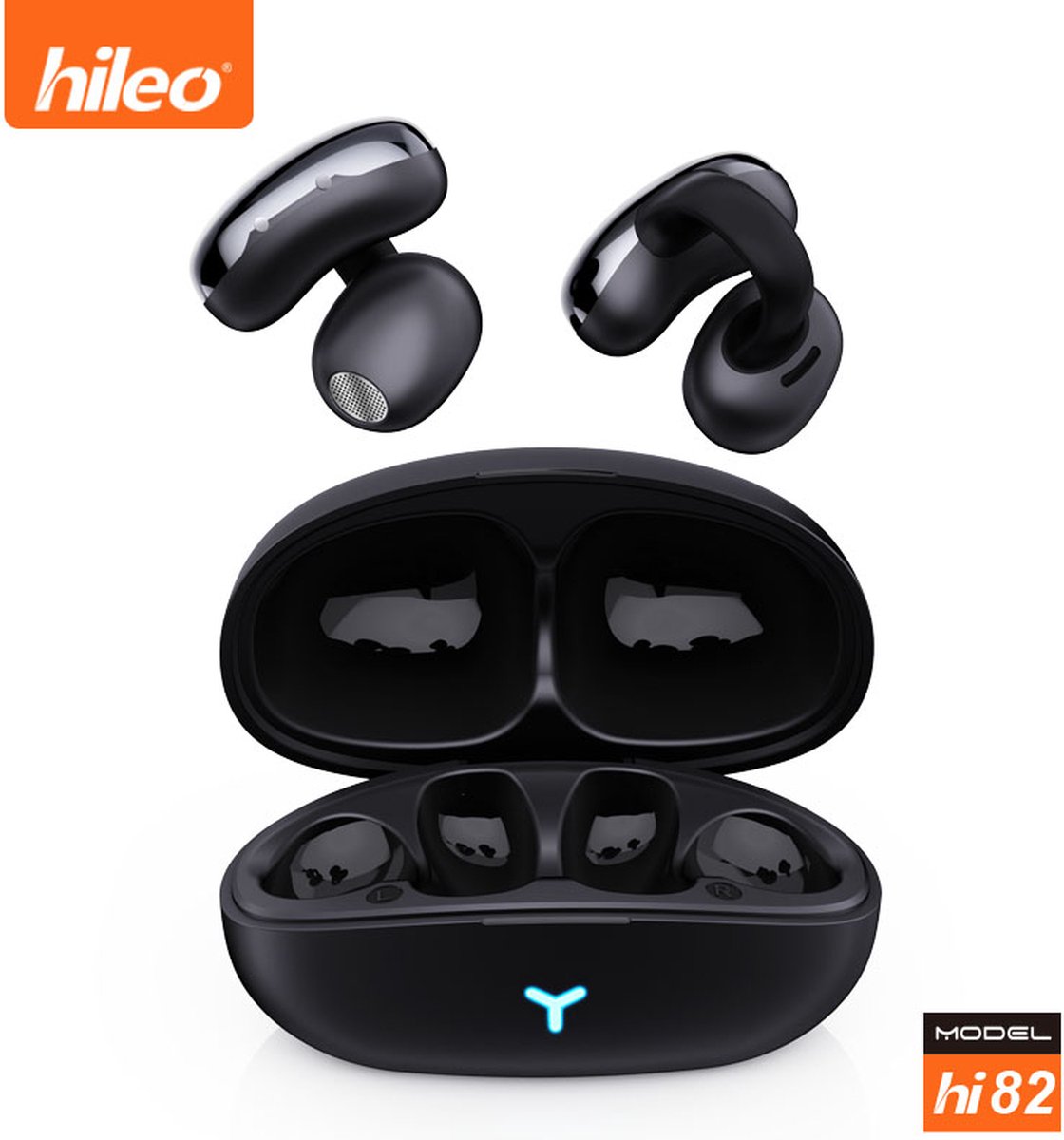 hileo hi82 - Draadloze Oordopjes met Oplaadcase – Zwart - Ear clip Air Conduction - Sport - Open-Ear - Bluetooth V5.3 – Draadloze oortjes – Geschikt voor IOS/Android