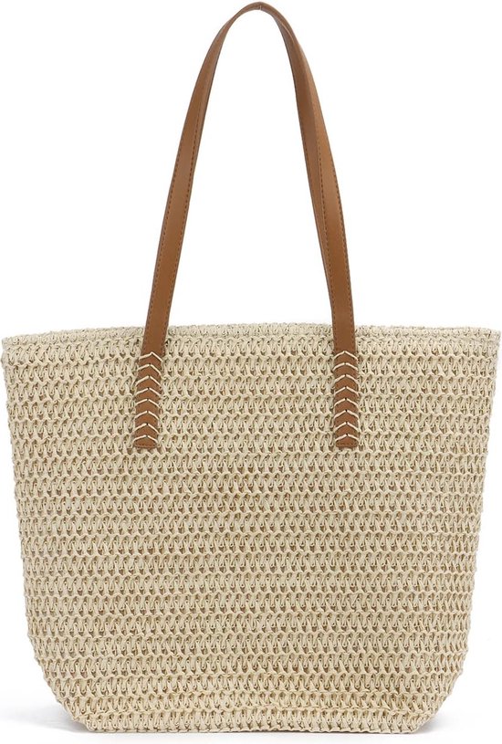 Geweven schoudertassen, stro, strandtas voor dames, zomer, Boheemse stijl, grote strohandtas, strand, schoudertas, Beige