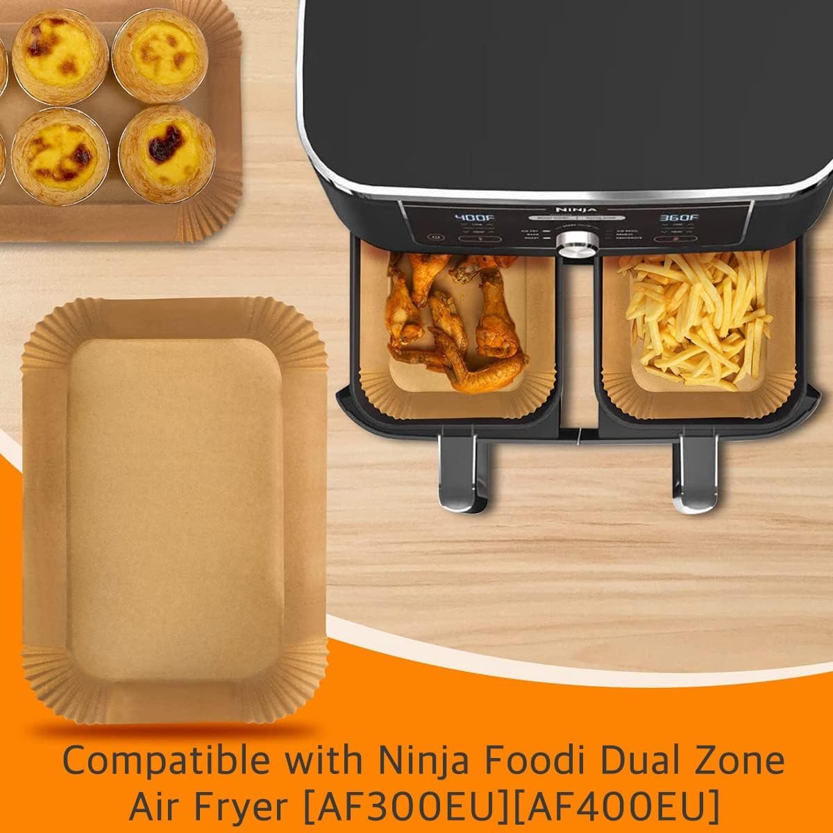 Revêtement de papier de cuisson rectangulaire jetable pour friteuse à air,  tapis de cuisson antiadhésif étanche à l'huile pour accessoires de friteuse  à air Ninja Foodi, 100 pièces – les meilleurs produits