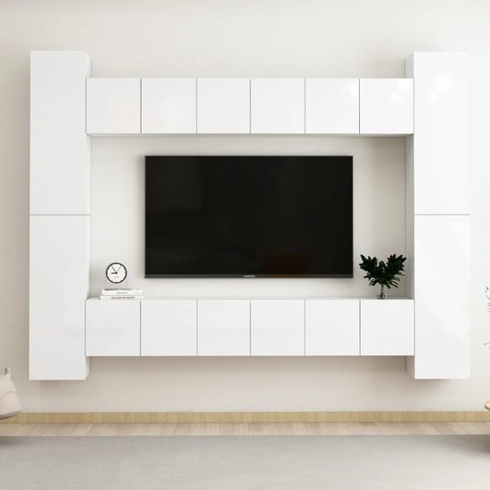 The Living Store Televisiekast Stereokast - Set van 6x tv-meubel (L) 4x tv-meubel (M) - Hoogglans wit - 60 x 30 x 30 cm (L) 30.5 x 30 x 90 cm (M) Montage vereist