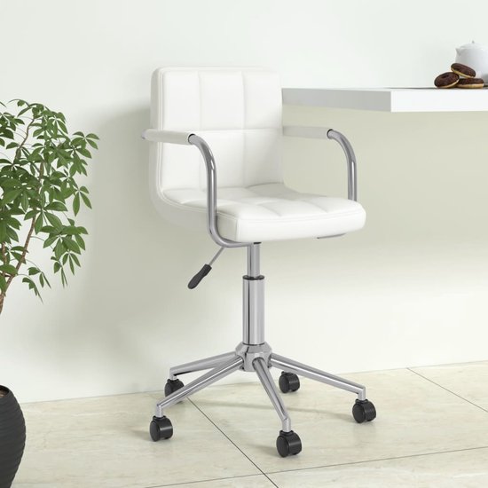 The Living Store Chaise de bureau pivotante en cuir artificiel blanc - Chaise de bureau